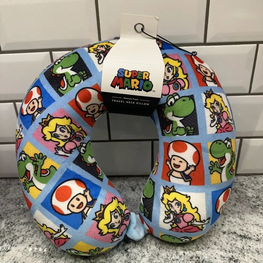 Super Mario Neck Pillow Memory Foam Travel Adult Kids Button New Nintendo‎